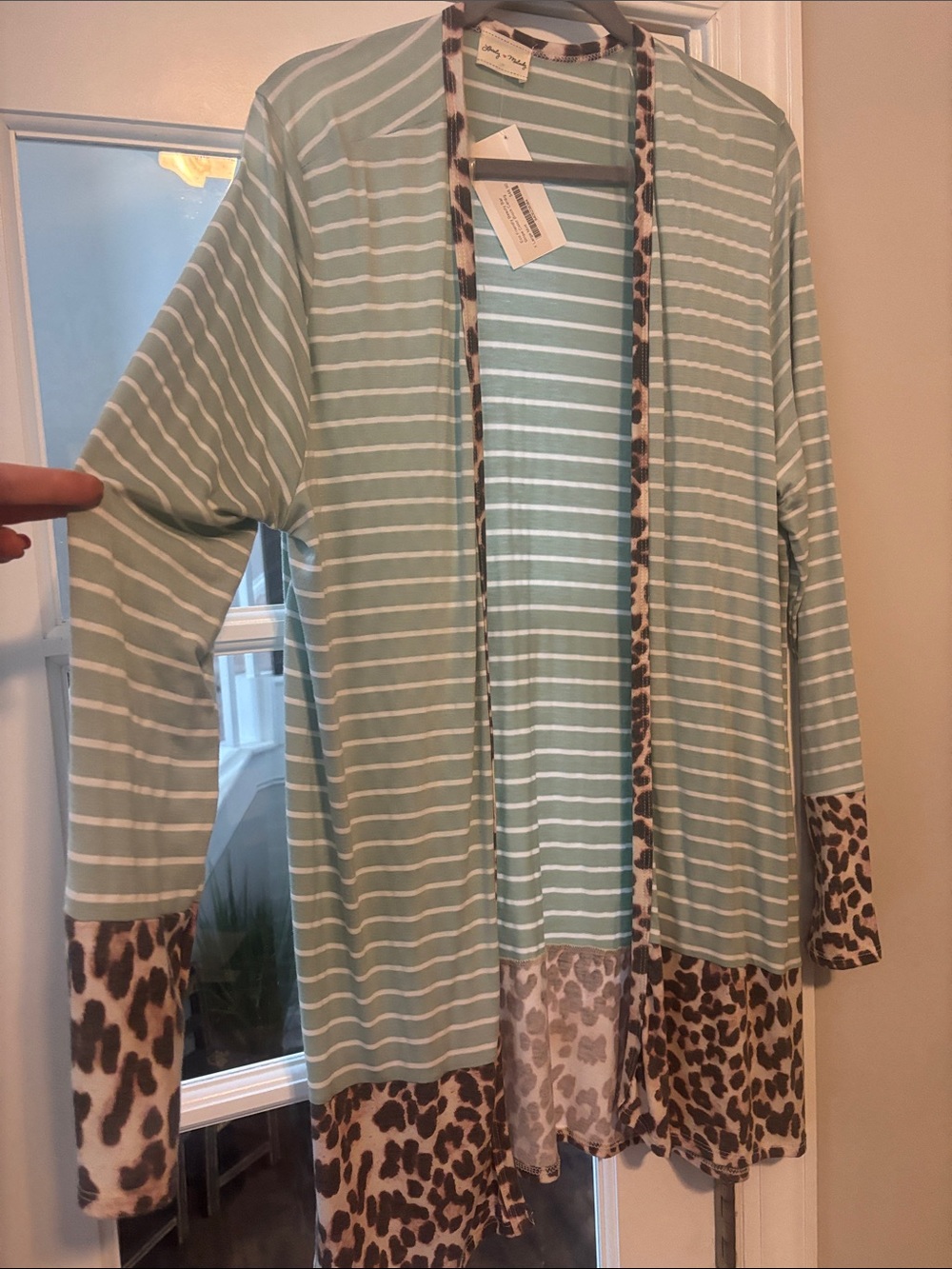 Lovely Melody Mint Green & White Striped Tunic with Leopard Trim